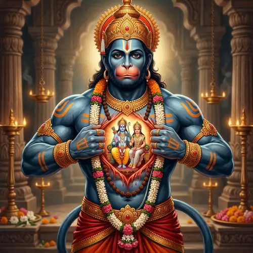 Hindu God Hanumanji with Ram and Sita in Heart | Devotional Symbol