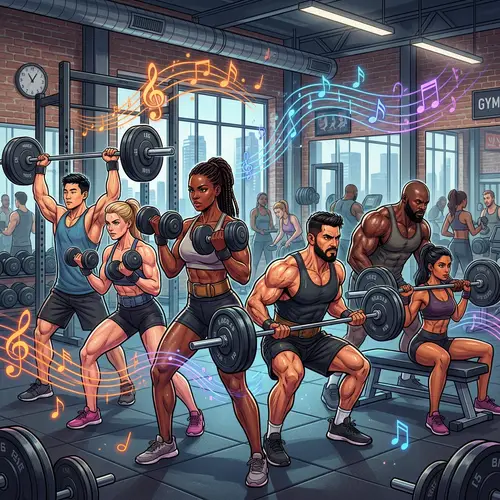 Diverse Bodybuilders Lift Weights in Sync | Gym Illustration