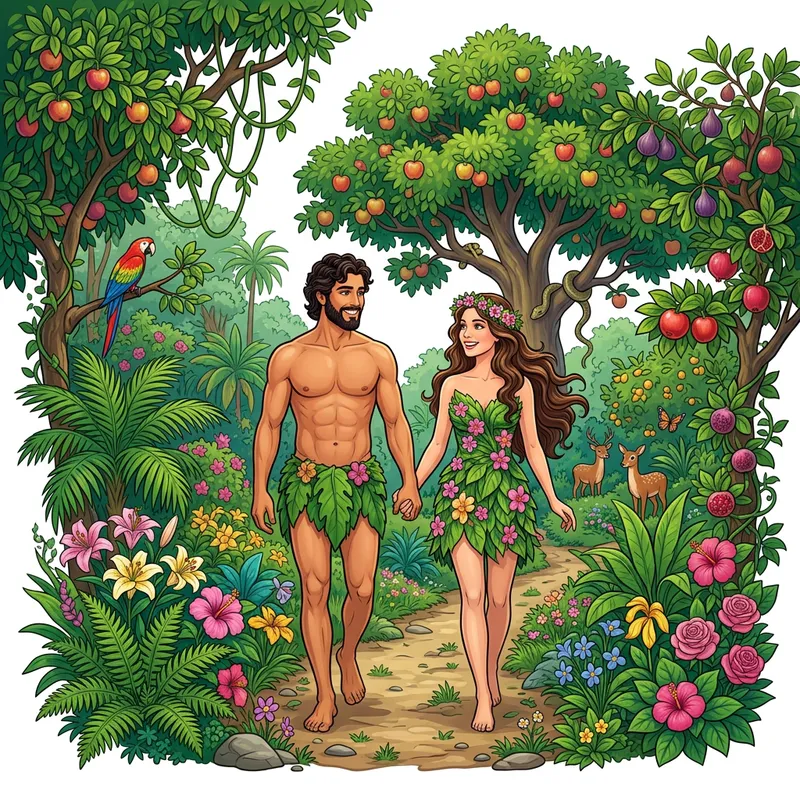 Adam and Eve in the Garden of Eden Artwork Adam and Eve in the Garden of Eden Artwork