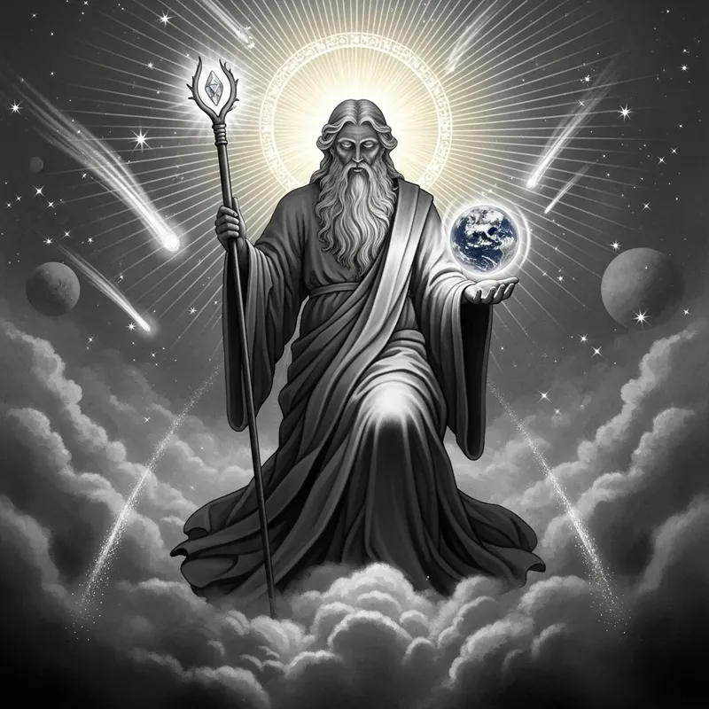 Majestic God-Like Figure Above the Clouds