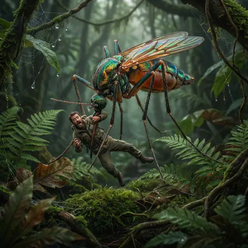 Realistic Giant Mosquito in Vibrant Colors | Horror-Themed Macro Photography