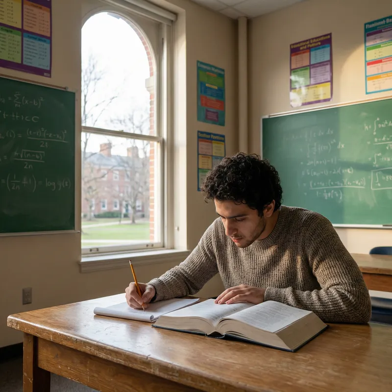 Middle-Eastern Male Student Absorbed in Classroom Studies