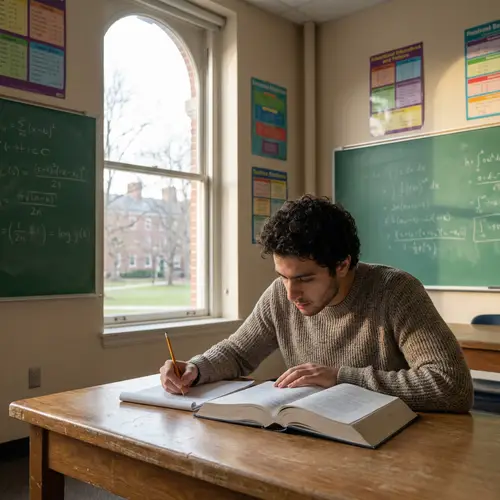 Middle-Eastern Male Student Studying in Classroom Setting