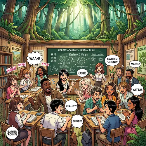 19 Diverse Manga-Style Teachers in Forest Classroom