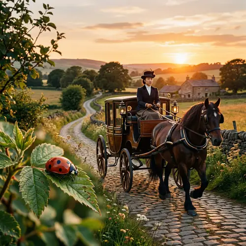 Magical Ladybug and Horse-Drawn Carriage Scene