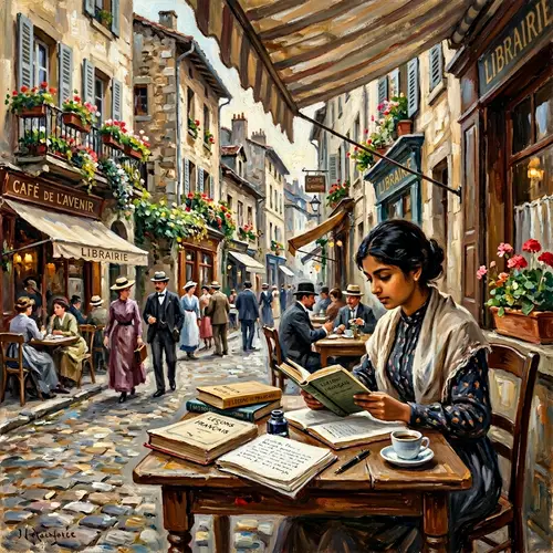 Impressionistic Scene of Young South Asian Woman Studying Abroad
