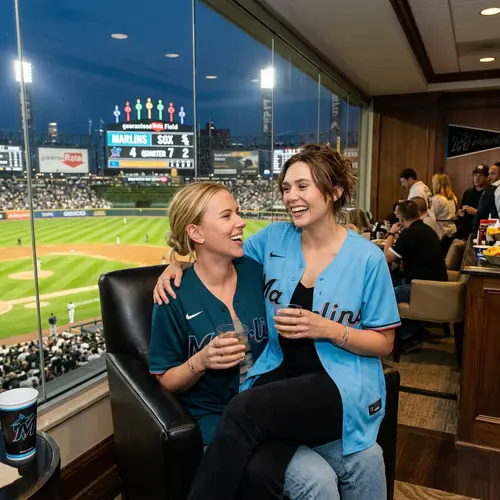 Scarlett Johansson & Elizabeth Olsen at Marlins Game