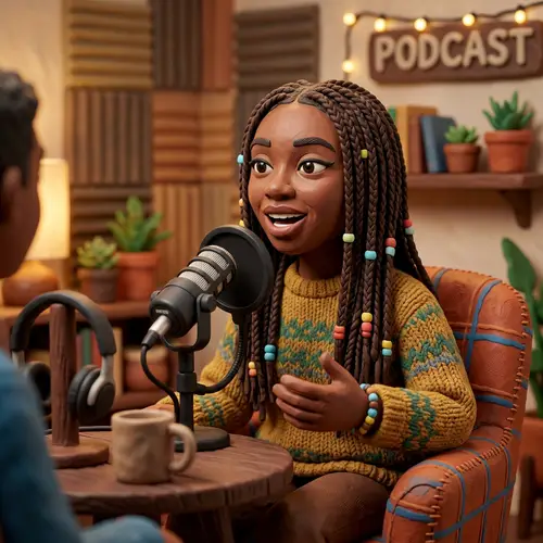 Claymation Podcast Host: A Young Brown Woman