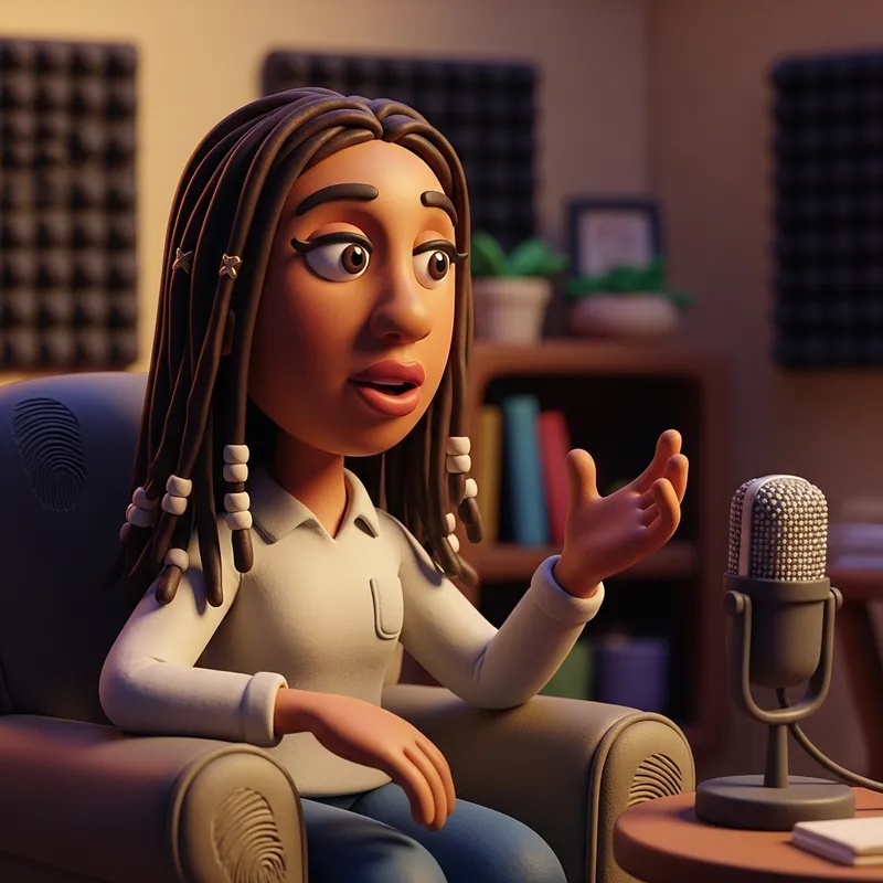Claymation Podcast Host: A Young Brown Woman