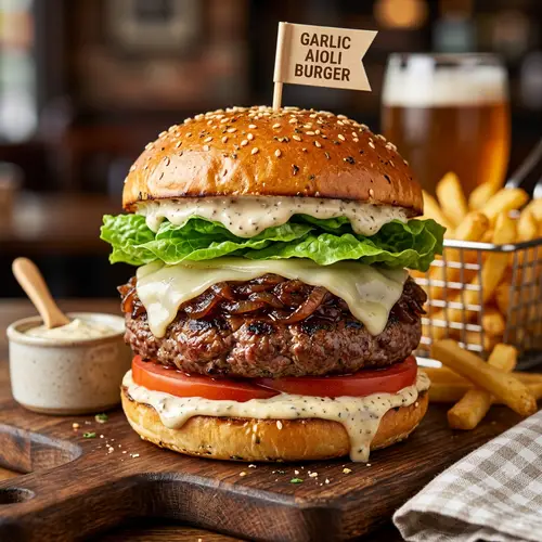 Delicious Gourmet Burger with Garlic Aioli