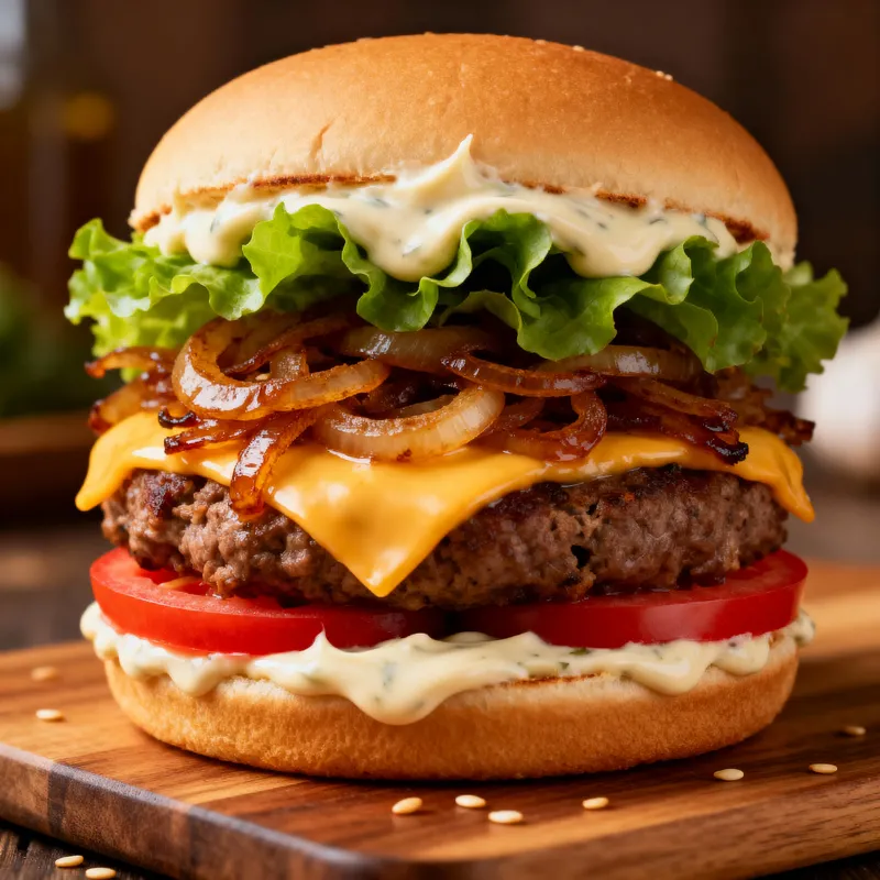 Delicious Gourmet Burger with Garlic Aioli