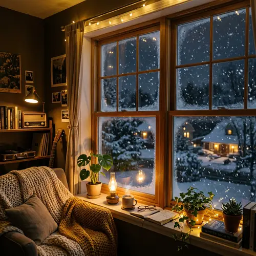 Cozy Lofi Room With Snowy Window View