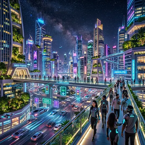 Futuristic City with Skyscrapers and Hover Vehicles