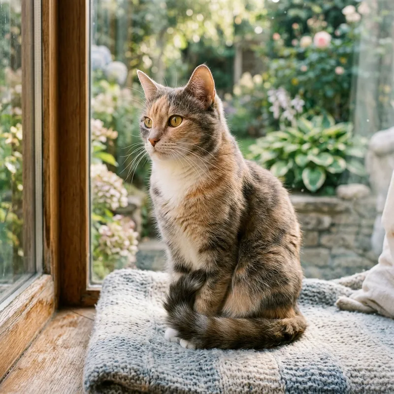 Serenely Sitting Cat: Captivating Gaze & Soft Fur