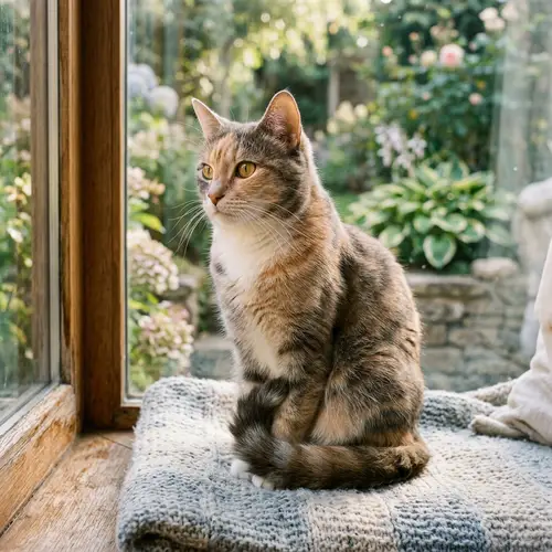Serenely Sitting Cat: Captivating Gaze & Soft Fur