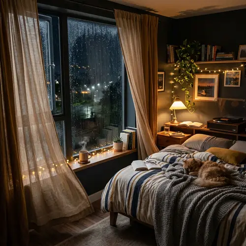Cozy Lofi Bedroom on a Stormy Night