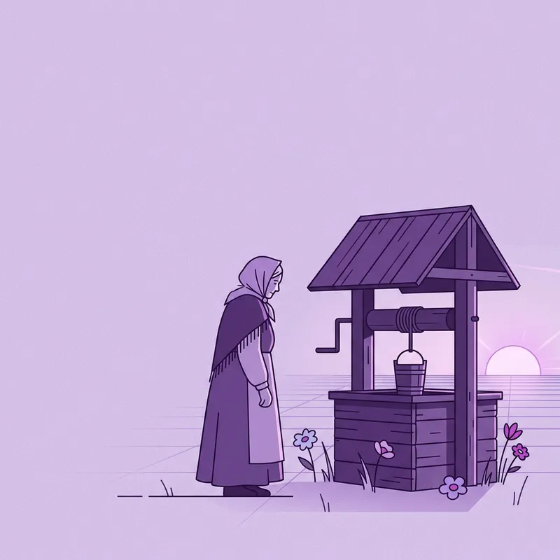 Caucasian Grandmother in Russian Folk Attire at Dawn