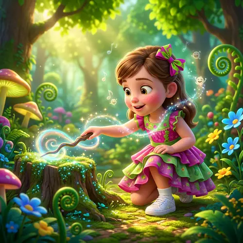 5-Year-Old Girl Discovers Glowing Magic Wand in Vibrant Town