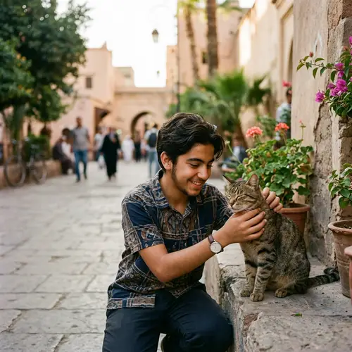 Middle-Eastern Boy and Cat: Calm Moment of Connection