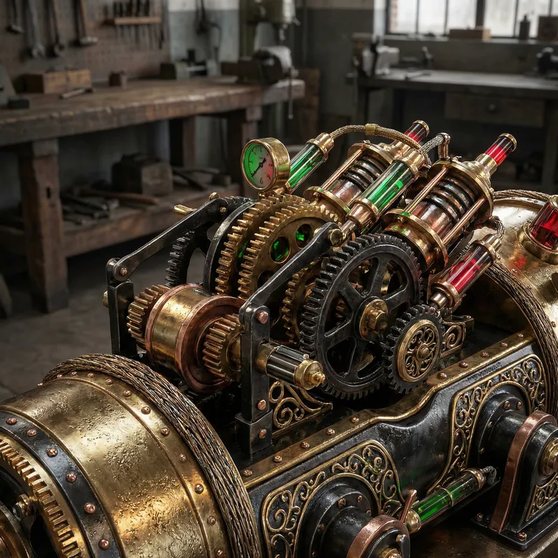 Intricate Steampunk Mechanical Engine Art