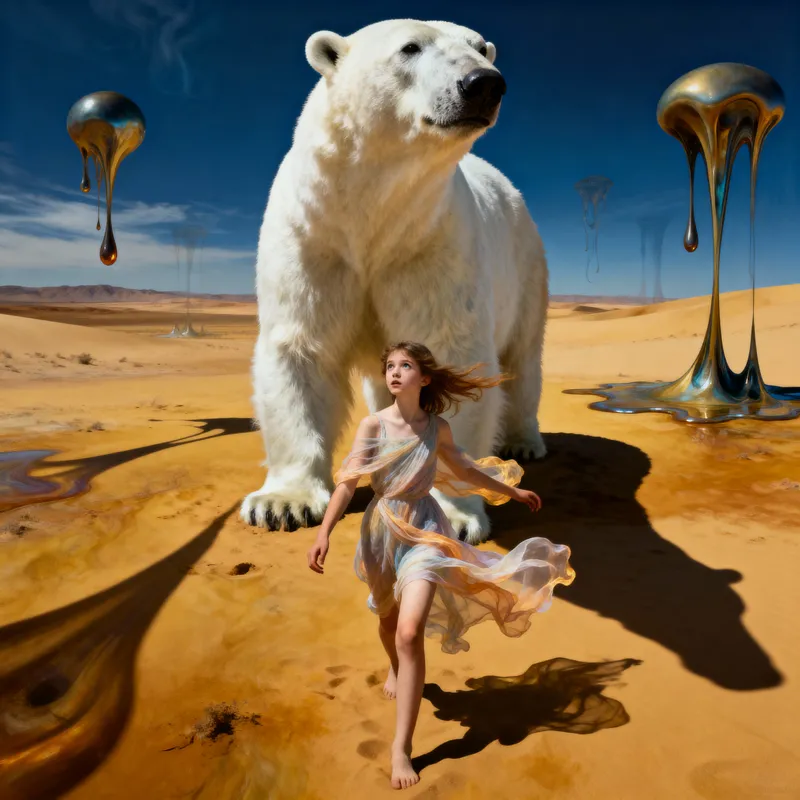 Surreal Polar Bear in Desert Landscape Art