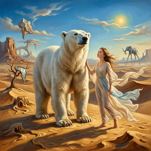 Surreal Polar Bear in Desert Landscape Art