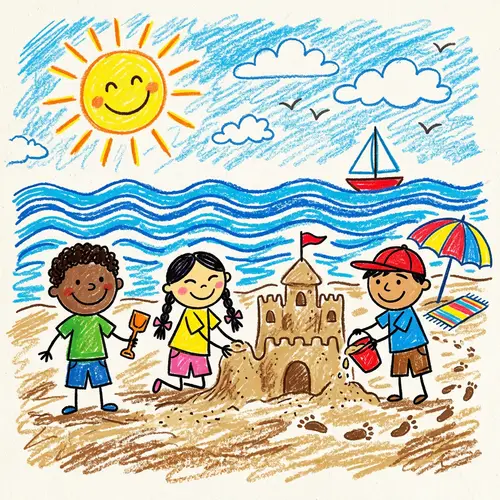Child's Cheerful Beach Landscape Art