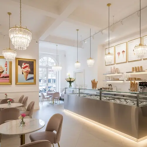 Luxury White Interior Design for Ice Cream Shop