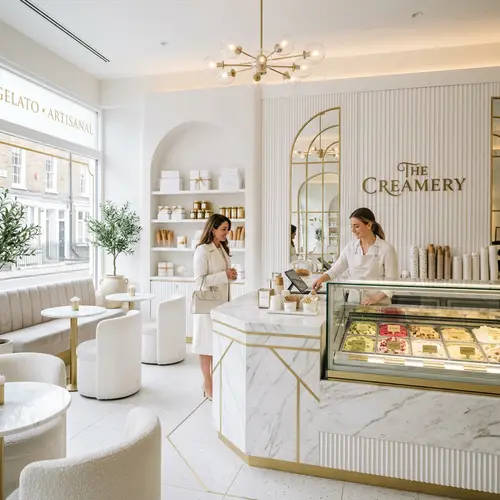 Luxury White Interior Design for Ice Cream Shop