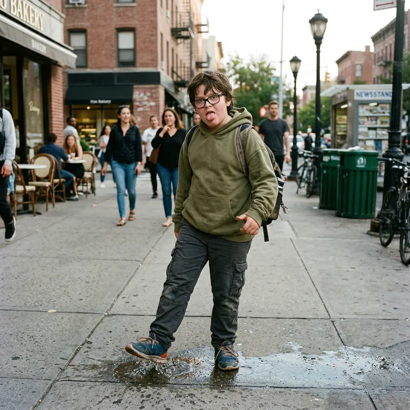 Basso Cicciotello: 12-Year-Old Boy Glasses Messy Hair Public Street