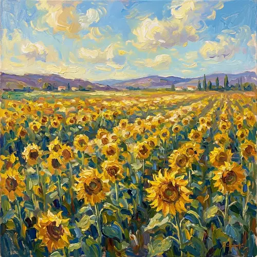 Impressionist Sunflower Field | Nature's Light & Colors