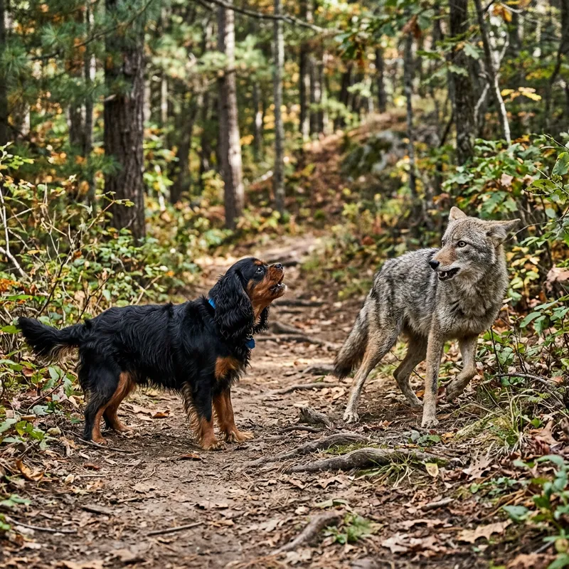 Brave Cavalier King Charles vs Wild Coyote Brave Cavalier King Charles vs Wild Coyote