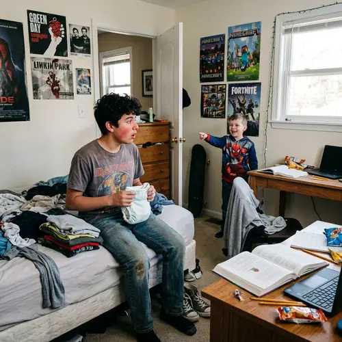 Surprised 13-Year-Old Boy Caught in Diapers by Younger Brother