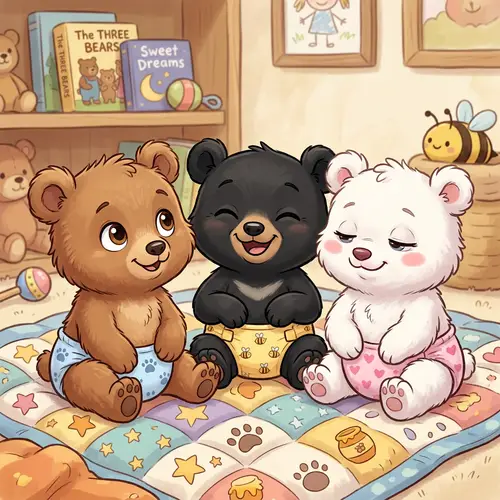 Adorable One-Month-Old Baby Bears in Diapers | Cute Cartoon Trio