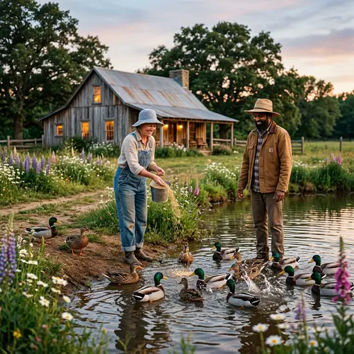 Rustic Farmhouse Style - Duck Feeding at Twilight