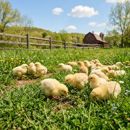 Lively Baby Chicks in Spring Meadow | Farmyard Bliss