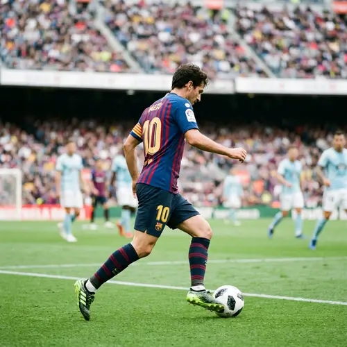 Professional Soccer Player in Action: Blue and Red Jersey with Number 10
