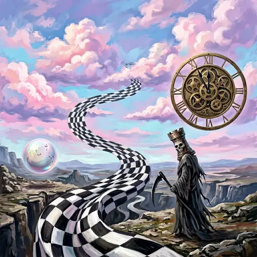 Pastel Sky with Checkered Path and Floating Sphere