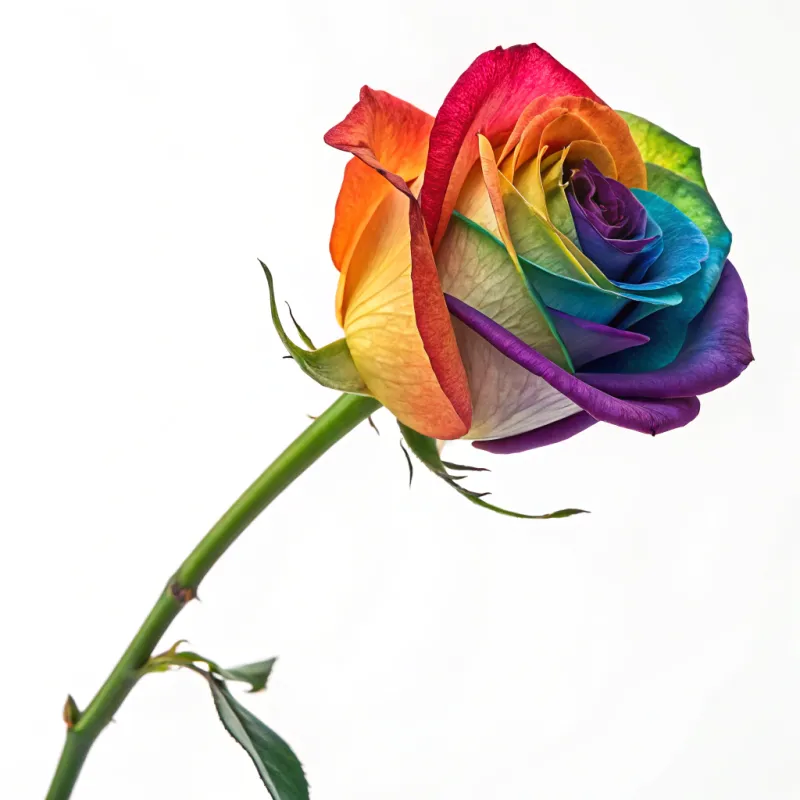 Rainbow Colored Rose with Long Curved Stem