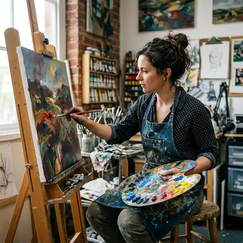 Photorealistic Artist Painting with Palette