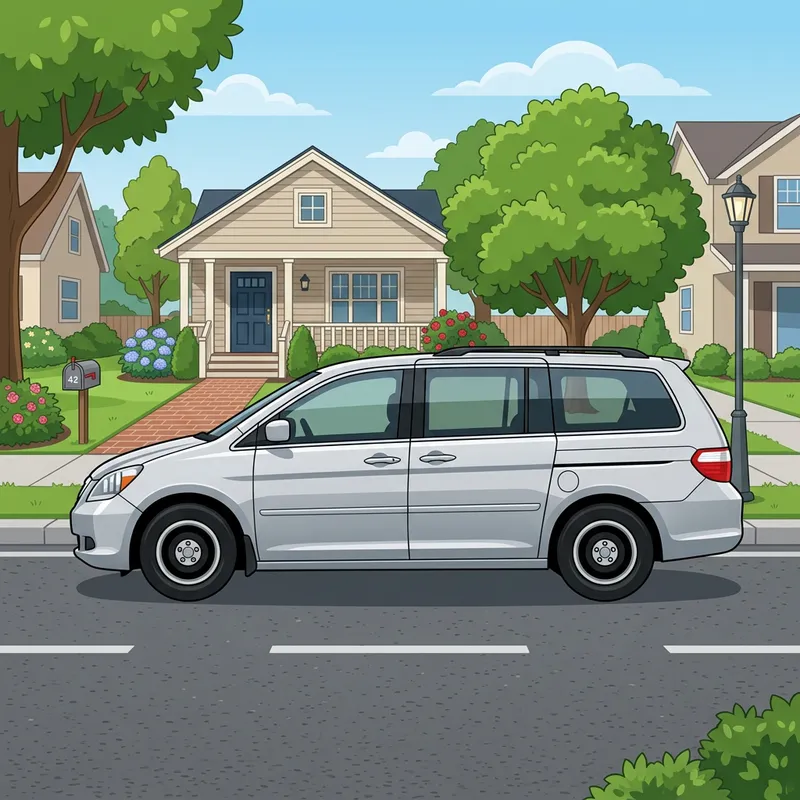 Suburban Minivan with Flat Tire – Vector Illustration