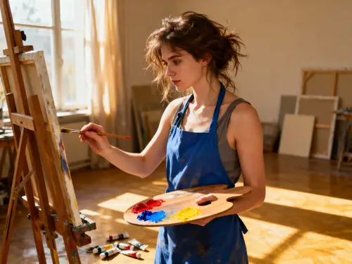Photorealistic Artist Painting with Palette