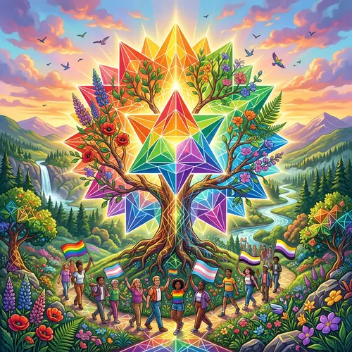 Vibrant LGBTQ+ Art with Geometric Nature Elements