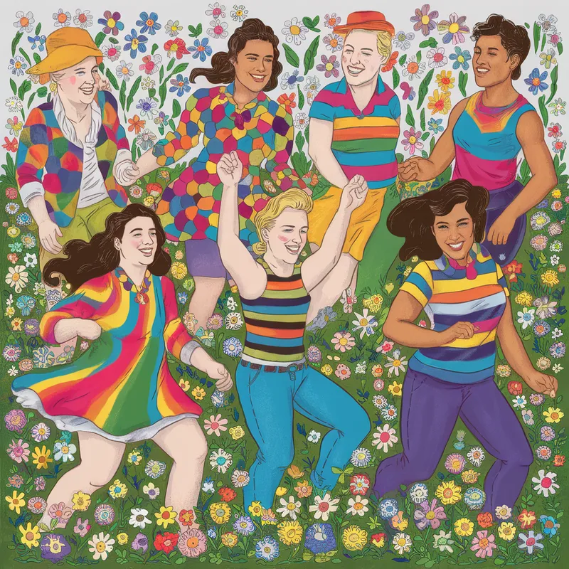 Joyful LGBTQ+ Celebration in Colorful Fields Joyful LGBTQ+ Celebration in Colorful Fields