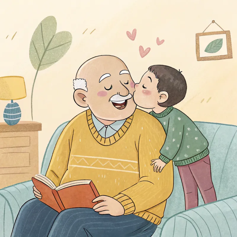 Heartwarming Grandpa and Grandson Moment in Watercolor