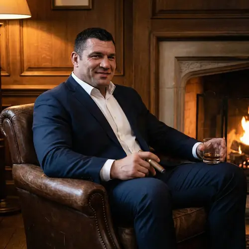 Confident Gentleman in Suit with Cigar and Bourbon | Luxury Lifestyle