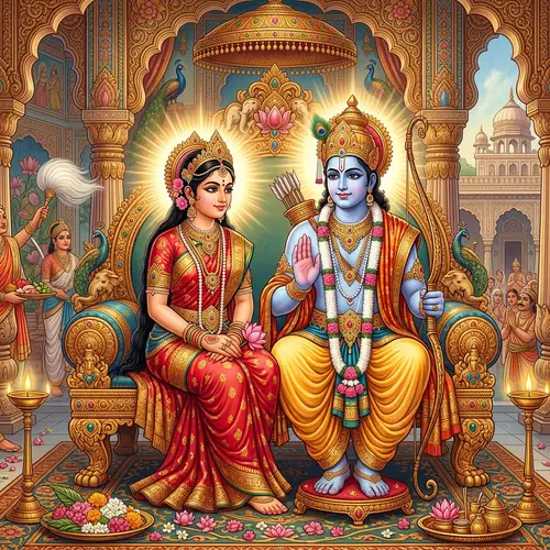 Sita and Ram: Divine Artwork of Hindu Mythology