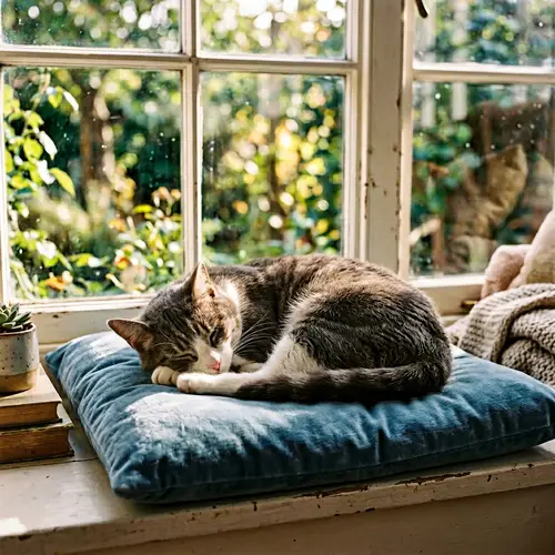 Serene Grey Cat | Peacefully Asleep on Soft Cushion