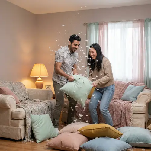 Cute Couple Pillow Fight: A Comical Scene