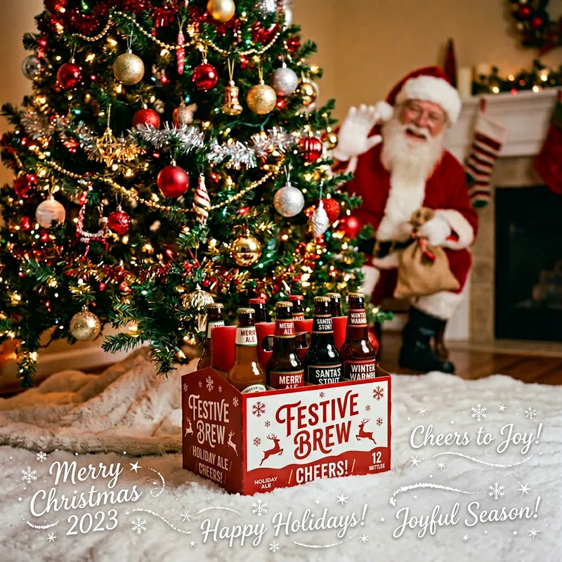 Budweiser Christmas Beer Box with Santa Under Tree